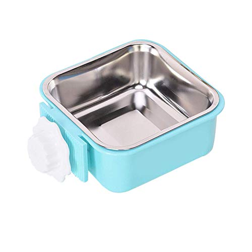 2-in-1 Futternapf zum Aufhängen, für Käfige, Kunststoff, quadratisch, für Hunde, Wassernäpfe, Stahlblau von HUI JIN