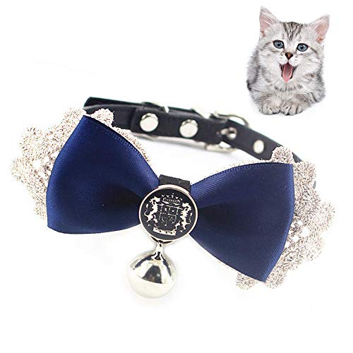 HUI JIN Personalisierbares Katzenhalsband mit niedlicher Fliege und Glöckchen für kleine Katzen, Kätzchen, Blau von HUI JIN