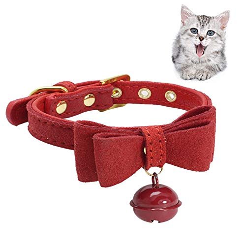 HUI JIN Verstellbares Haustier-Halsband mit süßer Fliege und Glöckchen für Welpen und Katzen, rot, verstellbar 16 - 22 cm von HUI JIN