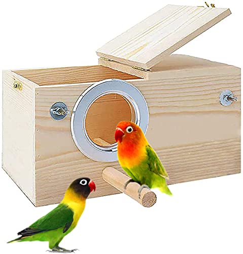 HUIRUMM Wellensittich Holz Zuchtbox,Vogel-Nistkasten aus Holz für Papageien,Hölzerne Vogel Nistkasten,Mit Stehstange,Verwendet Für Kleine Vögel Wie Finken,Wellensittiche,Kanarienvögel,25 x 13 x 13 cm von HUIRUMM