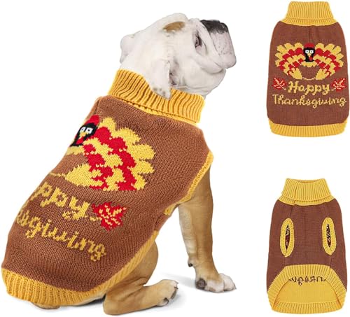 HUMLANJ Gestrickter Hunde-Rollkragenpullover Happy Thanksgiving Hundepullover Türkei Warmer Pullover Ärmellos mit Leinenloch für Hunde, Hunde, Welpen, Yorkie, Chihuahua, kleine & große Hunde, große Katzen von HUMLANJ