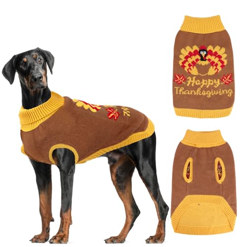 HUMLANJ Thanksgiving-Hundepullover für große Hunde, Rollkragen, Hundepullover, Strickwaren mit Leinenloch, Truthahnmuster, Hunde-Winterkleidung für große Hunde von HUMLANJ