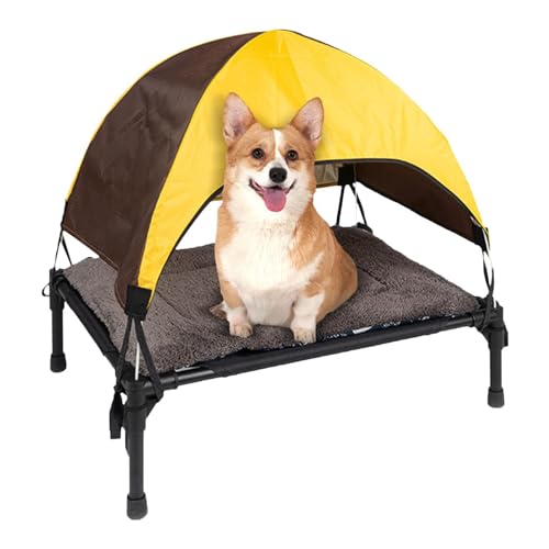 HUNJHYC Erhöhtes Hundebett | Eisen faltbares Hundebett | Erhöhtes Haustierbett mit abnehmbarem Baldachin | Outdoor-Hundeliege mit Dach für Camping, Strand von HUNJHYC