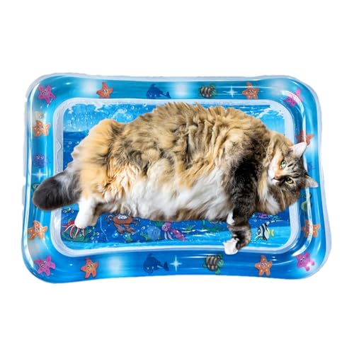 HUNJHYC Sensorische Wassermatte | PVC Aufblasbare Wassermatte für Katze und Hund | Aufblasbare Wassersensor Matte mit Fisch für Haustier Spielen | Verdickte Kühlmatte für Katzen und Hunde von HUNJHYC