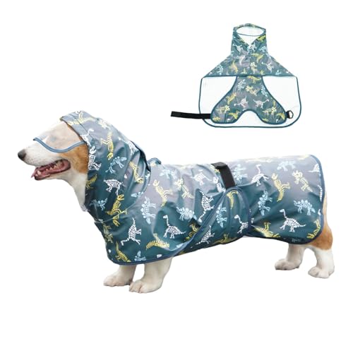 Hunde-Regenjacke, Haustier-Regenmantel | Verstellbare Haustierkleidung mit Seillochstreifen - Wasserdichte Hunde-Regenjacke, mit Kapuze, schneefest, winddicht, für kleine bis mittelgroße Hunde und Wel von HUNJHYC