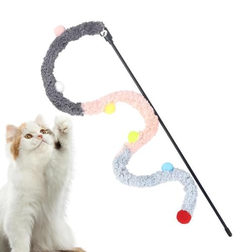 Katzen-Stäbchen-Spielzeug, Katzen-Stäbchen-Spielzeug für Hauskatzen | Interaktives Katzen-Zauberstab-Spielzeug für Haustiere | Buntes Plüsch-Katzenfänger-Spielzeug, attraktiv für Katzen, Kätzchen, die von HUNJHYC