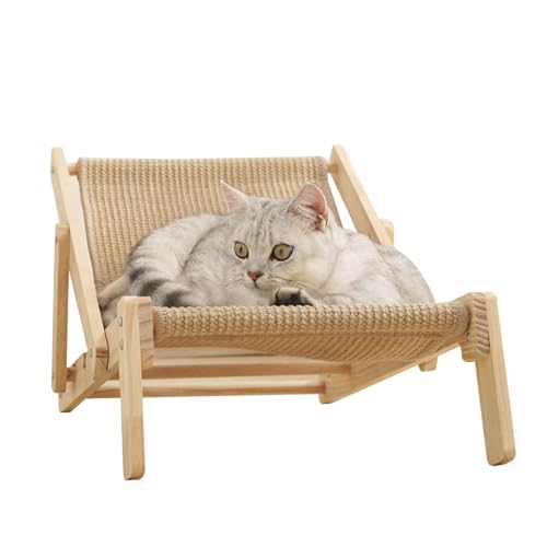 Sisalstuhl Katzenkratzer | Sisal-Kratzer Strandkorb Katzenhängematte, verstellbar mit Sisal-Pad, Naturholz für kleine, mittelgroße und große Katzen von HUNJHYC