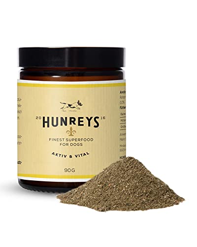 HUNREYS Aktiv & Vital Mix 90g | Superfood Mit Vitalpilzen Für Hunde | Regeneration & Stoffwechsel | Pulver Monatspackung | 100% Natürlich & Vegan | Laborgeprüft von HUNREY'S