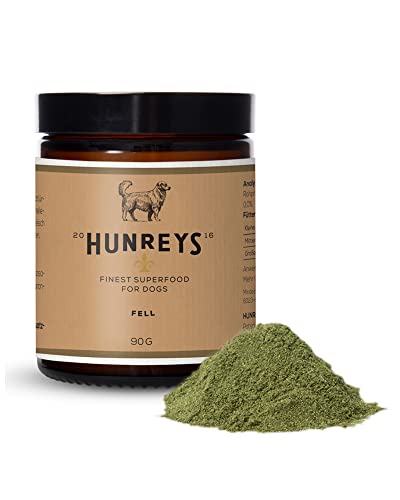 HUNREYS Fell Mix 90g | Fell & Zeckenpflege Superfood Für Hunde | Gegen Juckreiz & Haarausfall | Pulver Monatspackung | 100% Natürlich & Vegan | Laborgeprüft von HUNREY'S