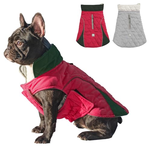 Huntboo Hundemantel, Hundemantel für Kleine Hunde, Hundemantel Winter, Hundemantel Wasserdicht, Winddicht und mit Reflektierenden Streifen, Bleiben Sie Warm und Sichtbar (Rot,M) von Huntboo