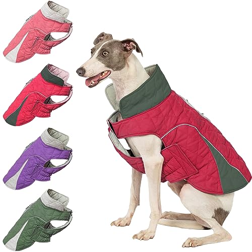 Huntboo Hundemantel, Hundemantel Grosse Hunde, Hundemantel Wasserdicht, Hundejacke Winter, Wintermantel Hund, Winddicht und mit Reflektierenden Streifen, Bleiben Sie Warm und Sichtbar (Rot,2XL von Huntboo