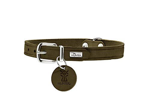 HUNTER AALBORG Hundehalsband, Leder, schlicht, robust, komfortabel, 37 (XS-S), oliv von HUNTER