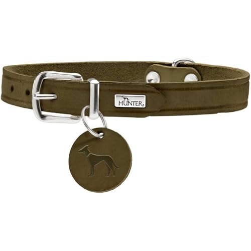 HUNTER AALBORG Hundehalsband, Leder, schlicht, robust, komfortabel, 60 (L), oliv von HUNTER