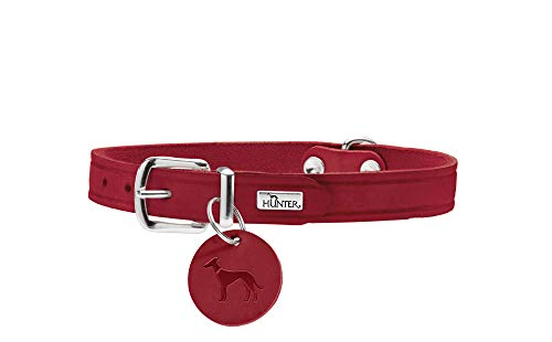 HUNTER AALBORG Hundehalsband, Leder, schlicht, robust, komfortabel, 60 (L), rot von HUNTER