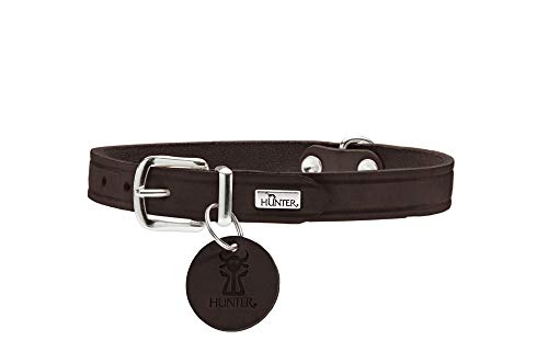 HUNTER AALBORG Hundehalsband, Leder, schlicht, robust, komfortabel, 37 (XS-S), dunkelbraun von HUNTER