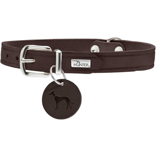 HUNTER AALBORG Hundehalsband, Leder, schlicht, robust, komfortabel, 47 (S-M), dunkelbraun von HUNTER