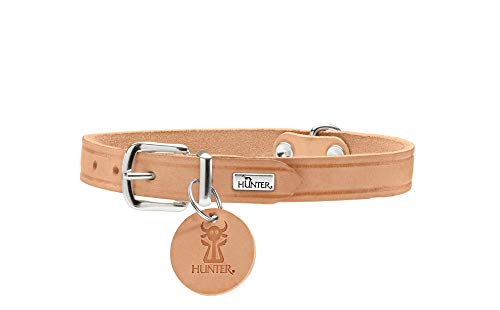 HUNTER AALBORG Hundehalsband, Leder, schlicht, robust, komfortabel, 47 (S-M), natur von HUNTER