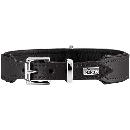 HUNTER BASIC Hundehalsband, beschichtetes Spaltleder, Kunstleder, schlicht, robust, witterungsbeständig, 32 (XS), schwarz von HUNTER