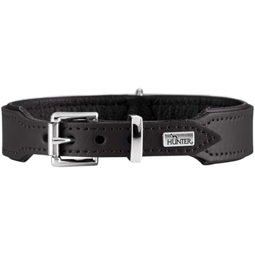 HUNTER BASIC Hundehalsband, beschichtetes Spaltleder, Kunstleder, schlicht, robust, witterungsbeständig, 37 (XS-S), schwarz von HUNTER