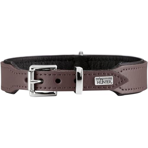 HUNTER BASIC Hundehalsband, beschichtetes Spaltleder, Kunstleder, schlicht, robust, witterungsbeständig, 42 (S-M), braun von HUNTER