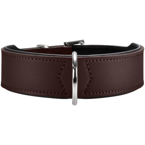 HUNTER BASIC Hundehalsband, beschichtetes Spaltleder, Kunstleder, schlicht, robust, witterungsbeständig, 50 (S-M), braun von HUNTER