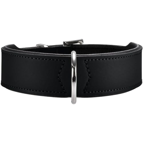 HUNTER BASIC Hundehalsband, beschichtetes Spaltleder, Kunstleder, schlicht, robust, witterungsbeständig, 55 (M), schwarz von HUNTER