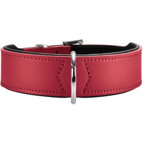 HUNTER BASIC Hundehalsband, beschichtetes Spaltleder, Kunstleder, schlicht, robust, witterungsbeständig, 65 (L), rot von HUNTER