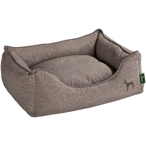 HUNTER Boston Hundesofa, Hundebett, Wendekissen mit Plüschbesatz,pflegeleicht, 100 x 70 cm, braun von HUNTER