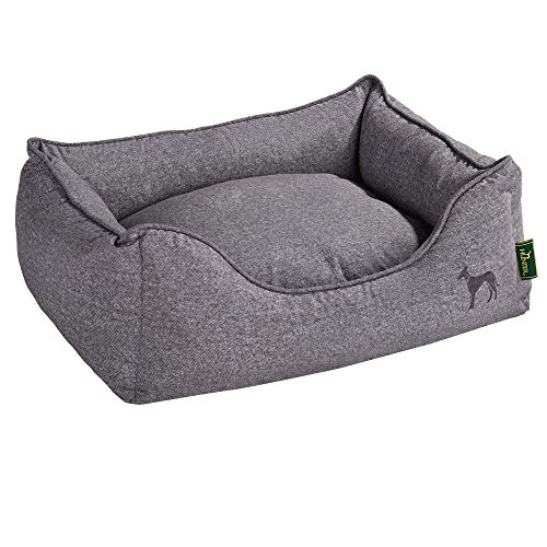 HUNTER Boston Hundesofa, Hundebett, Wendekissen mit Plüschbesatz,pflegeleicht, 120 x 80 cm, grau von HUNTER