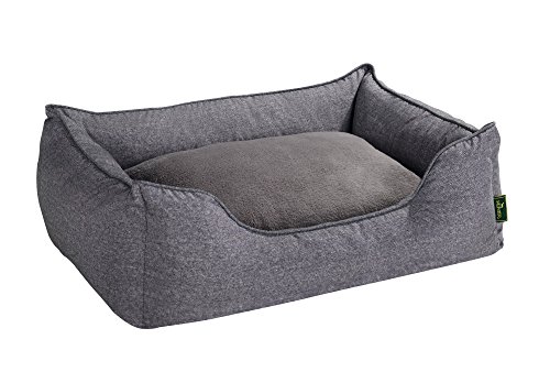 HUNTER Boston Hundesofa, Hundebett, Wendekissen mit Plüschbesatz,pflegeleicht, 120 x 80 cm, grau von HUNTER