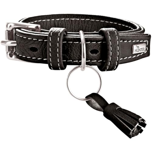 HUNTER CANNES Hundehalsband, Leder, Nappaleder, weich, edel, elegant, 35 (XS), schwarz von HUNTER