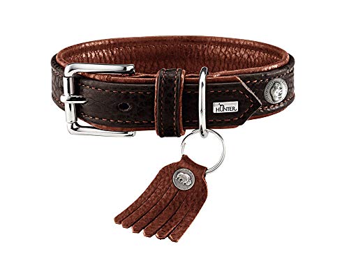 HUNTER CODY Hundehalsband, Leder, rustikal, weich, 50 (S-M), dunkelbraun/cognac von HUNTER