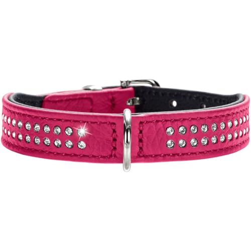 HUNTER DIAMOND PETIT Halsband für kleine Hunde, Leder, mit Strasssteinchen, 27 (XXS-XS), pink/schwarz von HUNTER