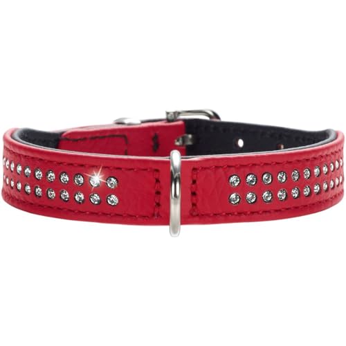 HUNTER DIAMOND PETIT Halsband für kleine Hunde, Leder, mit Strasssteinchen, 27 (XXS-XS), rot/schwarz von HUNTER