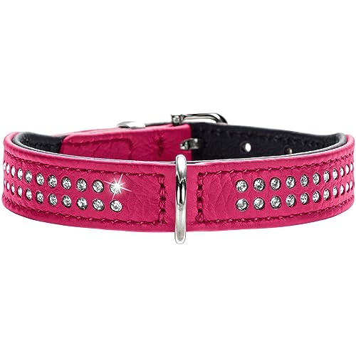 HUNTER DIAMOND PETIT Halsband für kleine Hunde, Leder, mit Strasssteinchen, 30 (XS), pink/schwarz von HUNTER