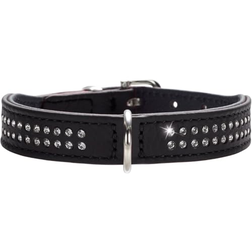 HUNTER DIAMOND PETIT Halsband für kleine Hunde, Leder, mit Strasssteinchen, 42 (S), schwarz von HUNTER