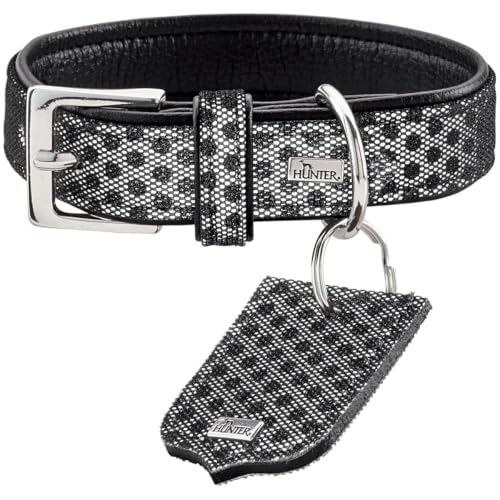 HUNTER HELLA REFLECT, Hundehalsband, reflektierend, Textil, Kunstleder, 45 (S), schwarz von HUNTER