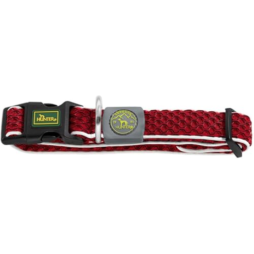 HUNTER HILO VARIO BASIC Halsung für Hunde, 3D-Mesh-Material, reflektierend, luftdurchlässig, leicht, M-L, rot von HUNTER