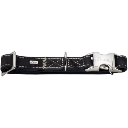 HUNTER HUNTING ALU-STRONG Hundehalsung, Hundehalsband, Aluminium Steckverschluss, Leder, robust, weich, L, schwarz von HUNTER