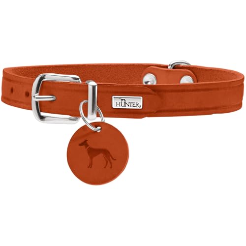 HUNTER Hundehalsband Aalborg, Farbe: orange, Robustes & strapazierfähiges Leder, Starke Fettung, ideal für Hundesport & Alltag, mit Lederanhänger, Made in Germany, Größe: 37 von HUNTER