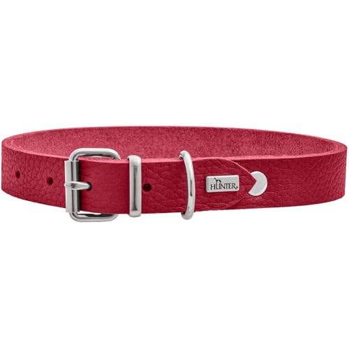 HUNTER Hundehalsband GRENAA aus Softvollrindleder | Rot | Größe 52 | robust & weich | edles Design mit Narbung | stark gefettet | langlebig | ideal für Alltag & Outdoor | hochwertig verarbeitet von HUNTER