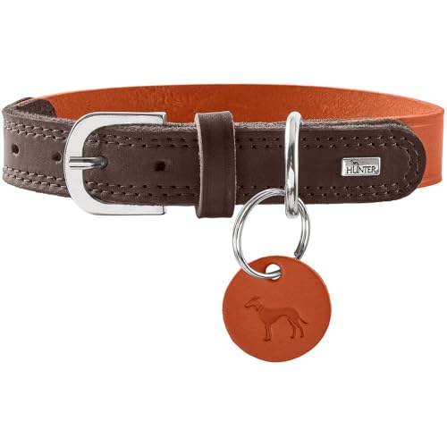 HUNTER Hundehalsband LEMVIG, Farbe: orange/Dunkelbraun, Leder, belastbar & strapazierfähig, angenehm weich, komfortabel, elegant & trendig, Made in Germany, Größe: 40 von HUNTER