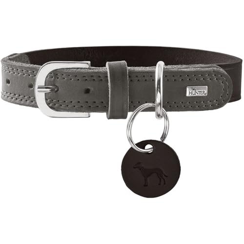 HUNTER Hundehalsband LEMVIG, Farbe: schwarz/steingrau, Leder, belastbar & strapazierfähig, angenehm weich, komfortabel, elegant & trendig, Made in Germany, Größe: 55 von HUNTER