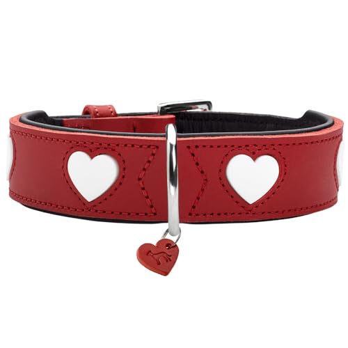 HUNTER Hundehalsband Love, Farbe: rot/schwarz, weiches, Robustes Rindsleder, einzeln eingenähte Herzen, handgefertigt, hoher, besonders anschmiegsam, Made in Germany, Größe 65 von HUNTER