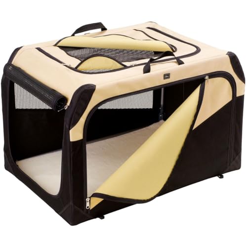 HUNTER Hundetransportbox, Autobox, strapazierfähig, zusammenklappbar, 106 x 71 x 69 cm, beige/schwarz von HUNTER