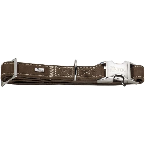 HUNTER HUNTING ALU-STRONG Hundehalsung, Hundehalsband, Aluminium Steckverschluss, Leder, robust, weich, XL, braun von HUNTER