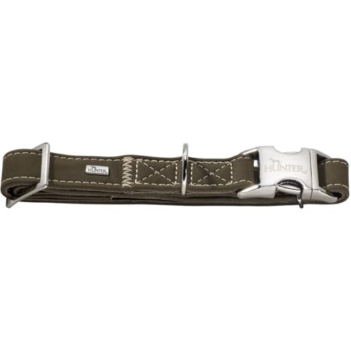 HUNTER HUNTING ALU-STRONG Hundehalsung, Hundehalsband, Aluminium Steckverschluss, Leder, robust, weich, XL, oliv von HUNTER