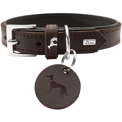 HUNTER LARVIK Hundehalsband, Leder, schlicht, elegant, komfortabel, 50 (S-M), dunkelbraun/schwarz von HUNTER