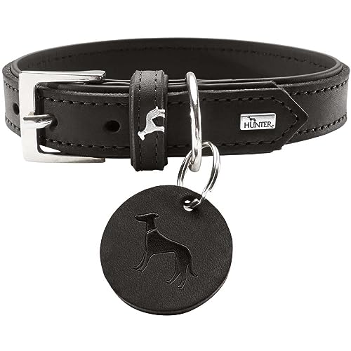 HUNTER LARVIK Hundehalsband, Leder, schlicht, elegant, komfortabel, 60 (M-L), schwarz von HUNTER