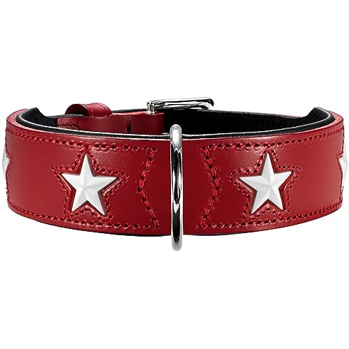 HUNTER MAGIC STAR Hundehalsband, mit Sternen, Leder, weich, 37 (XS-S), rot von HUNTER
